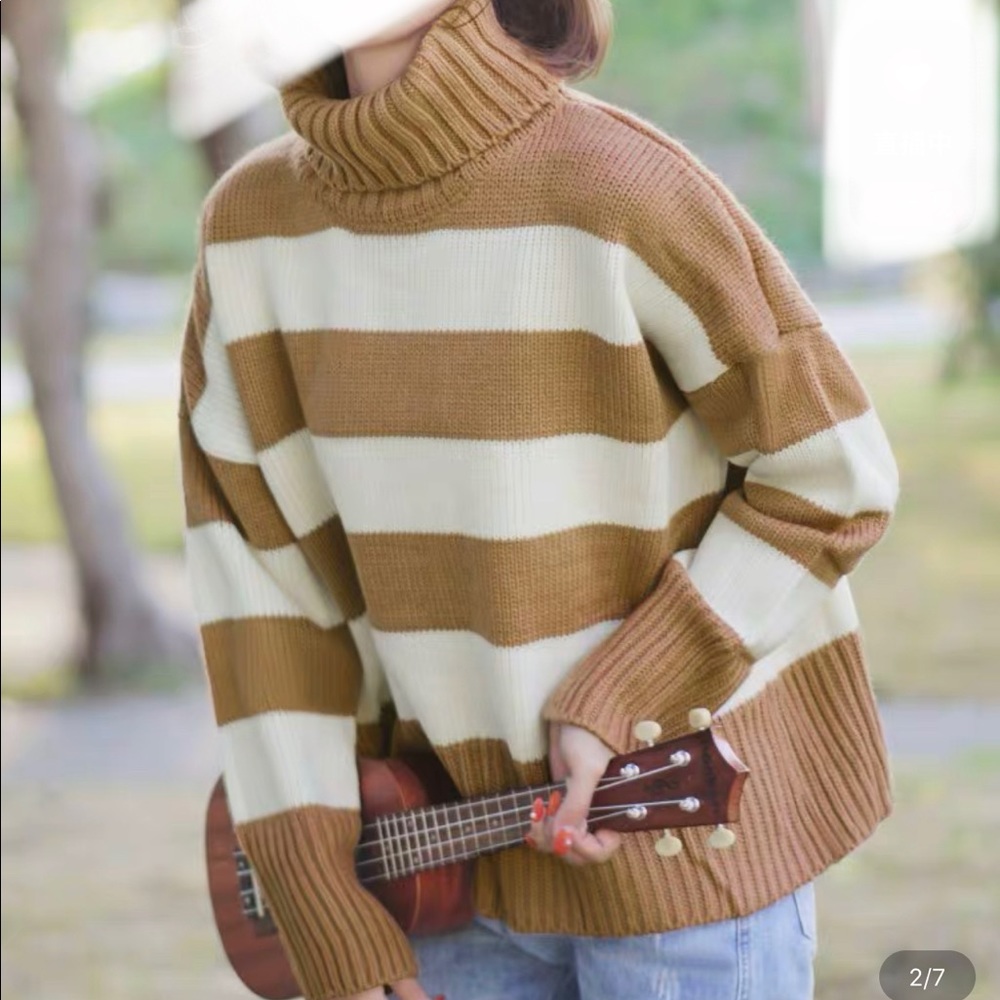 Fall striped turtleneck sweater